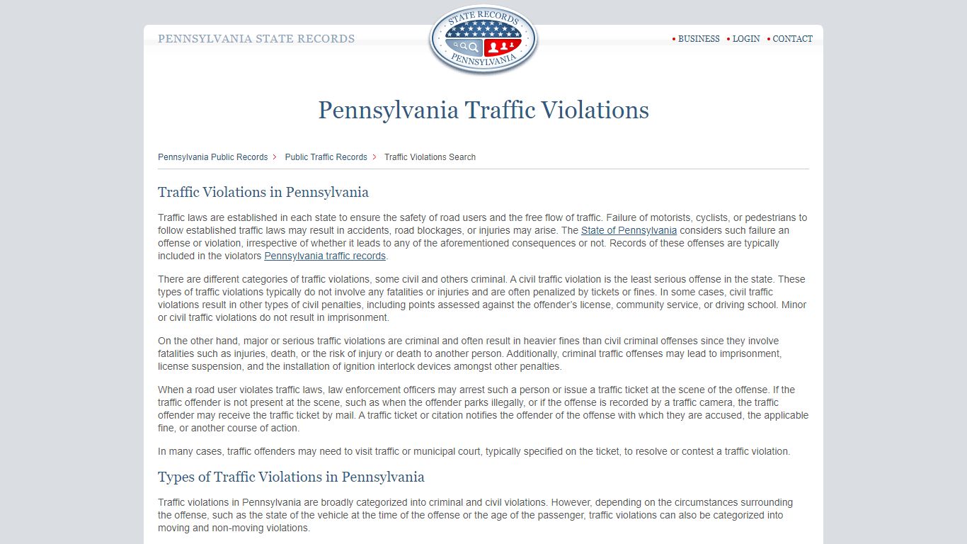 Pennsylvania Traffic Violations | StateRecords.org