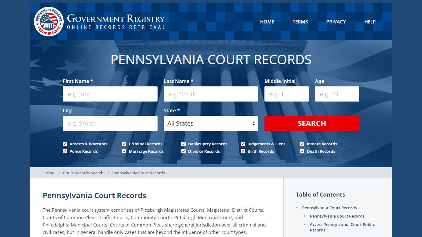 Online Pennsylvania Court Records